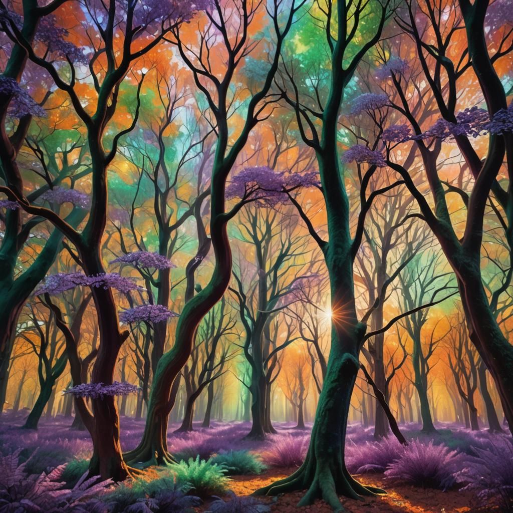 Vibrant Crystal Forest: Dreamlike Matte Painting