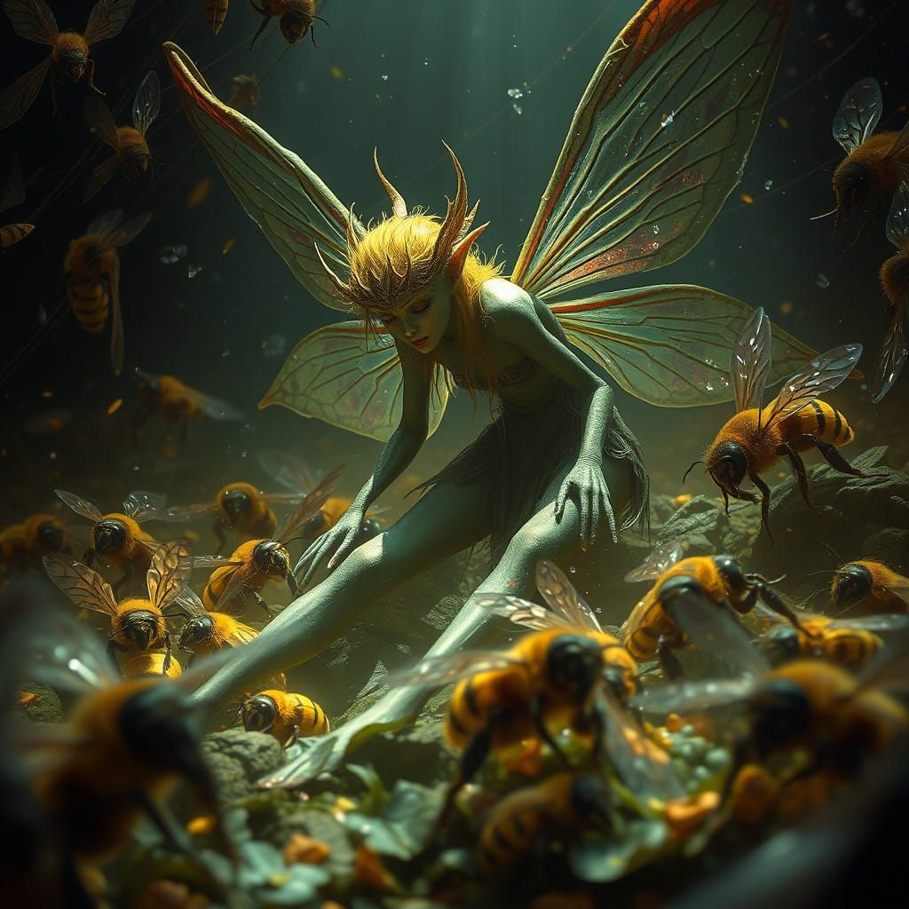 Weeping Fairy Mourns Fallen Comrades in Epic Fantasy Battle...