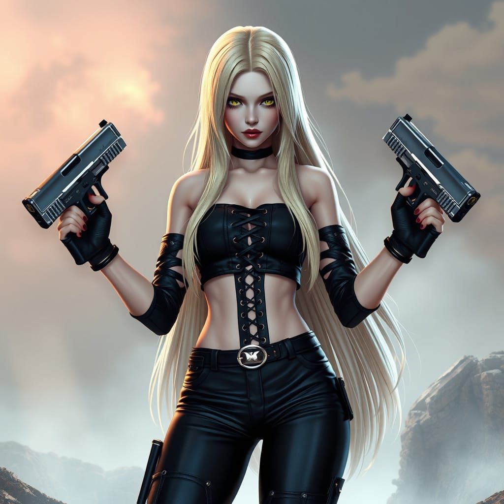 Stunning Anime Goddess with Sleek Guns in Ethereal Fantasy