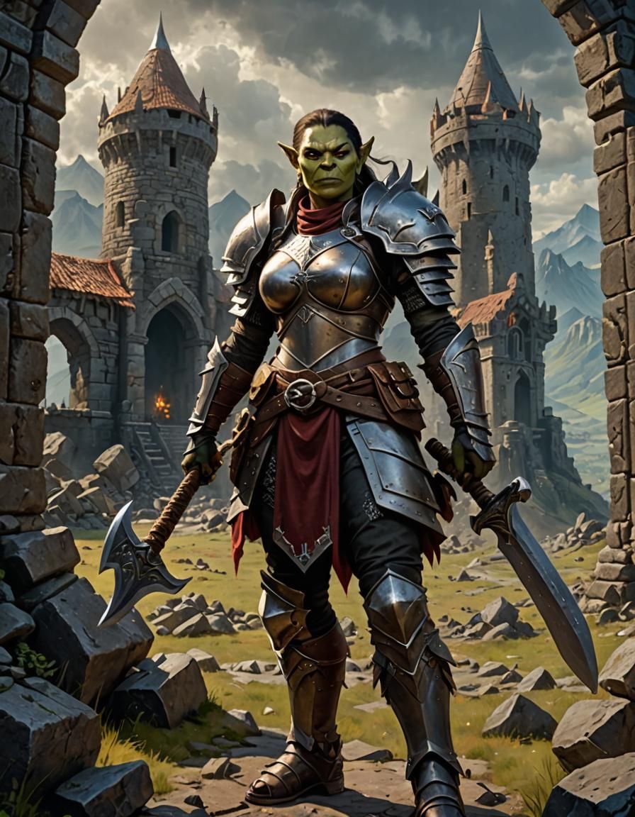 Female Orc Warrior Portrait in Epic Fantasy Style