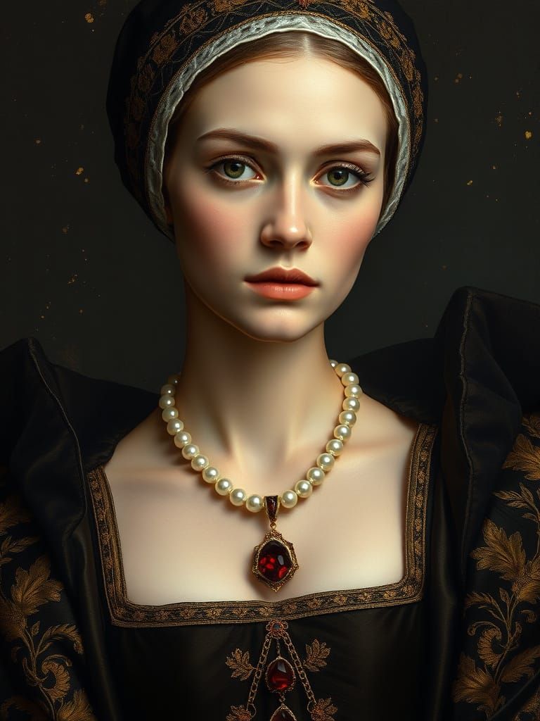 Elegant Tudor Woman in Luxurious Regalia