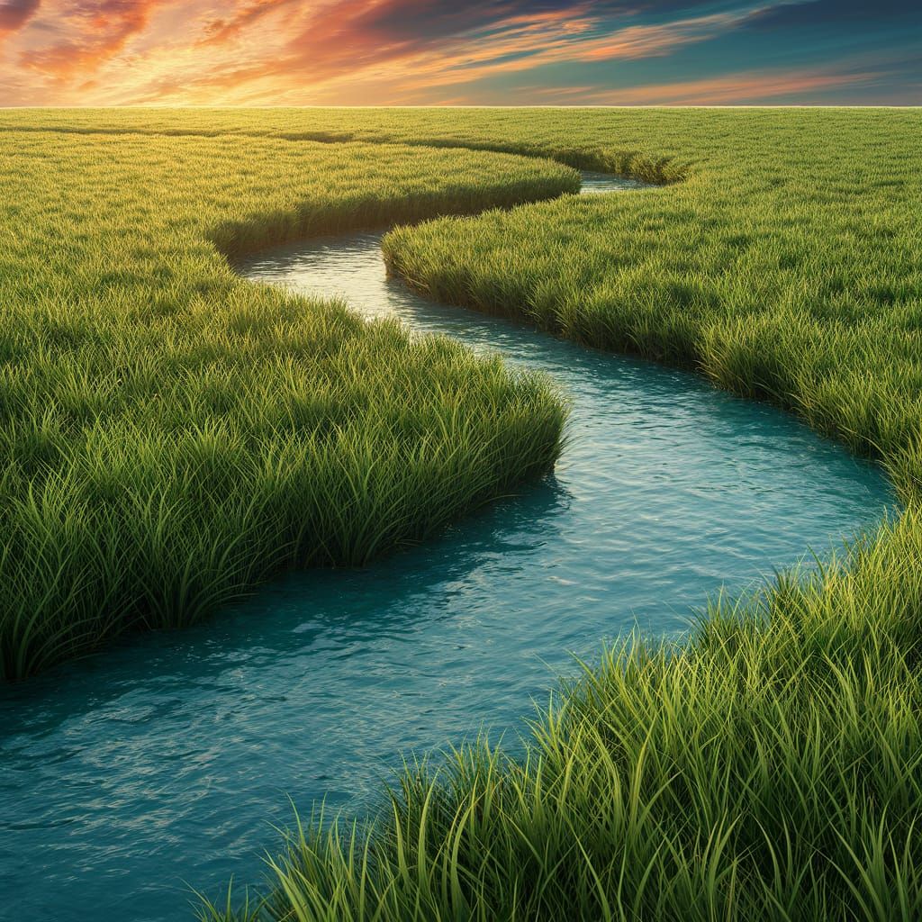 Lush River Field: A Matte Painting Concept Art
