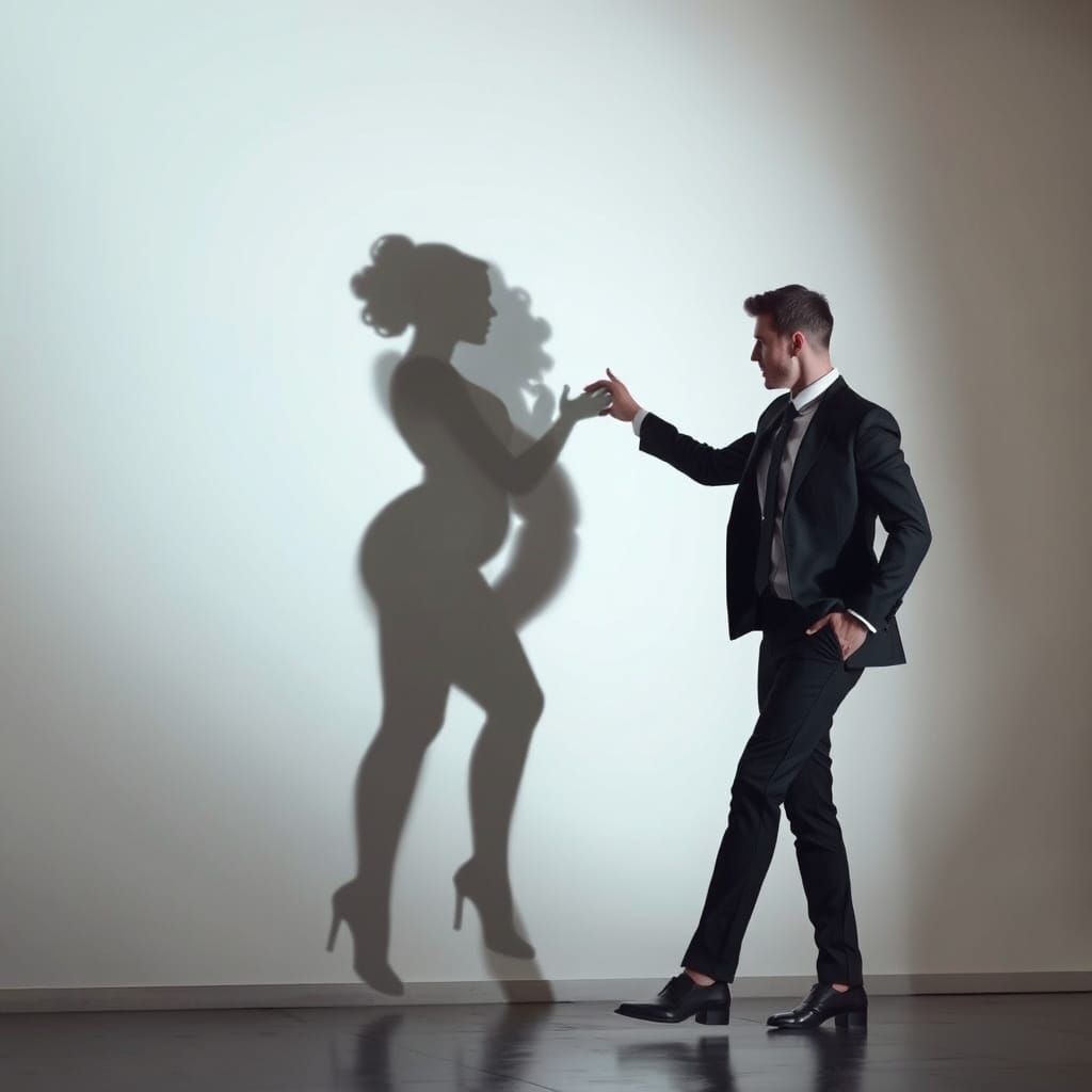 Man Dances with Elegant Shadow on White Wall