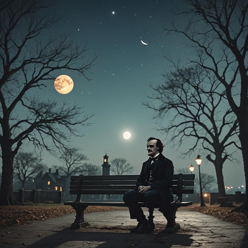 Edgar Allan Poe on the Moon in Cinematic Style