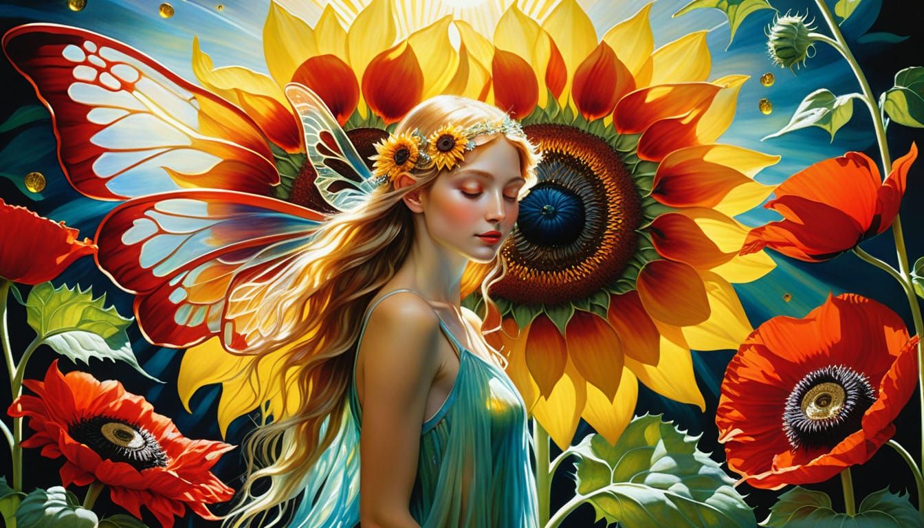 Vibrant Bioluminescent Fairy in a Sun-Kissed Garden