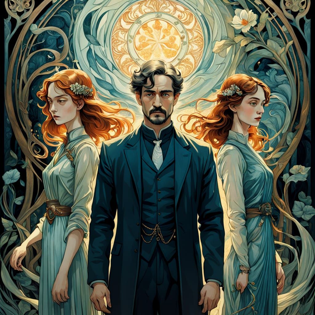 Art Nouveau Man's Forbidden Love Between Two Worlds