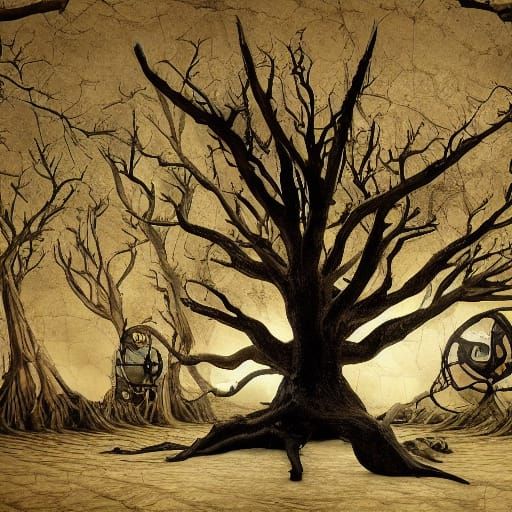 Surreal Desert Landscape with Melting Clocks in Dali Style