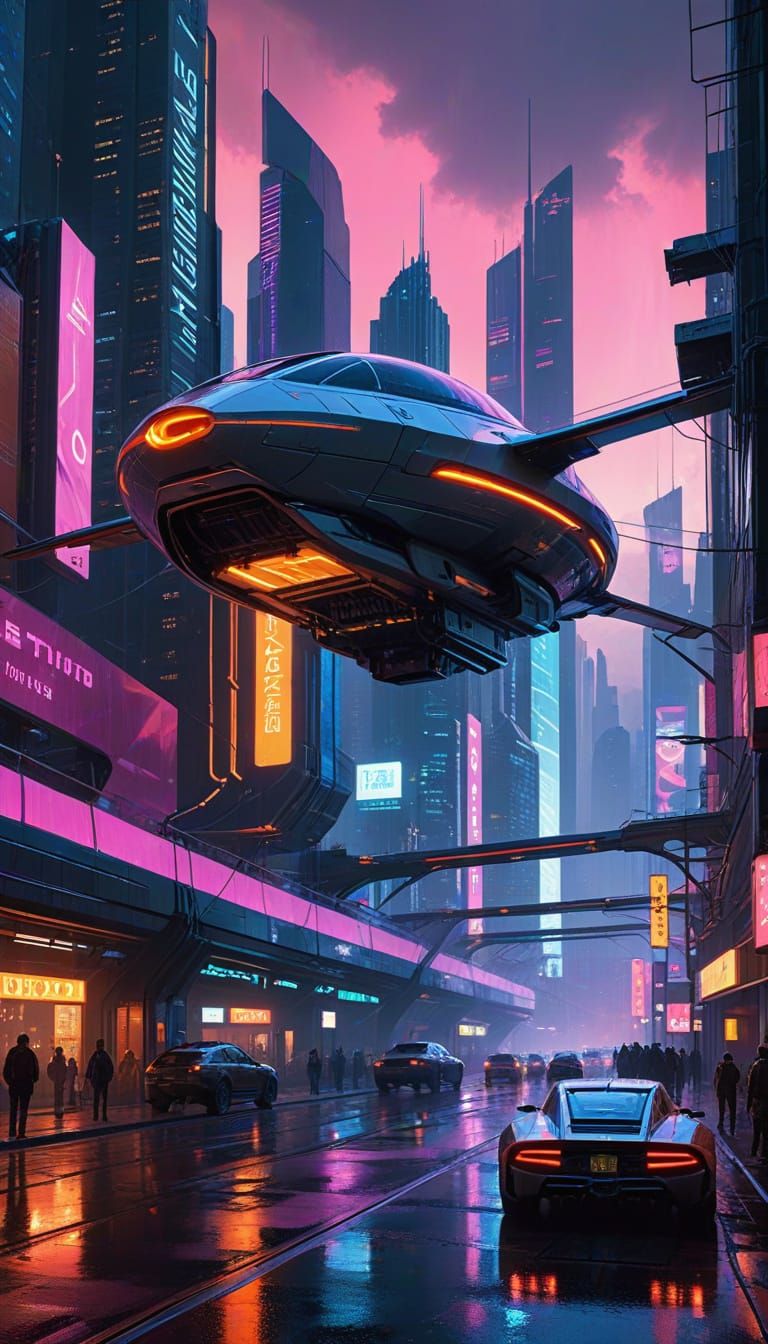 Vibrant Cyberpunk Metropolis at Night with Futuristic Aesthe...