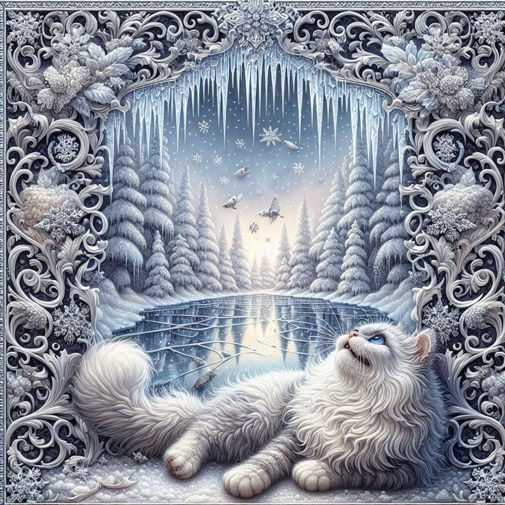 Whimsical Winter Wonderland with Enchanted Feline