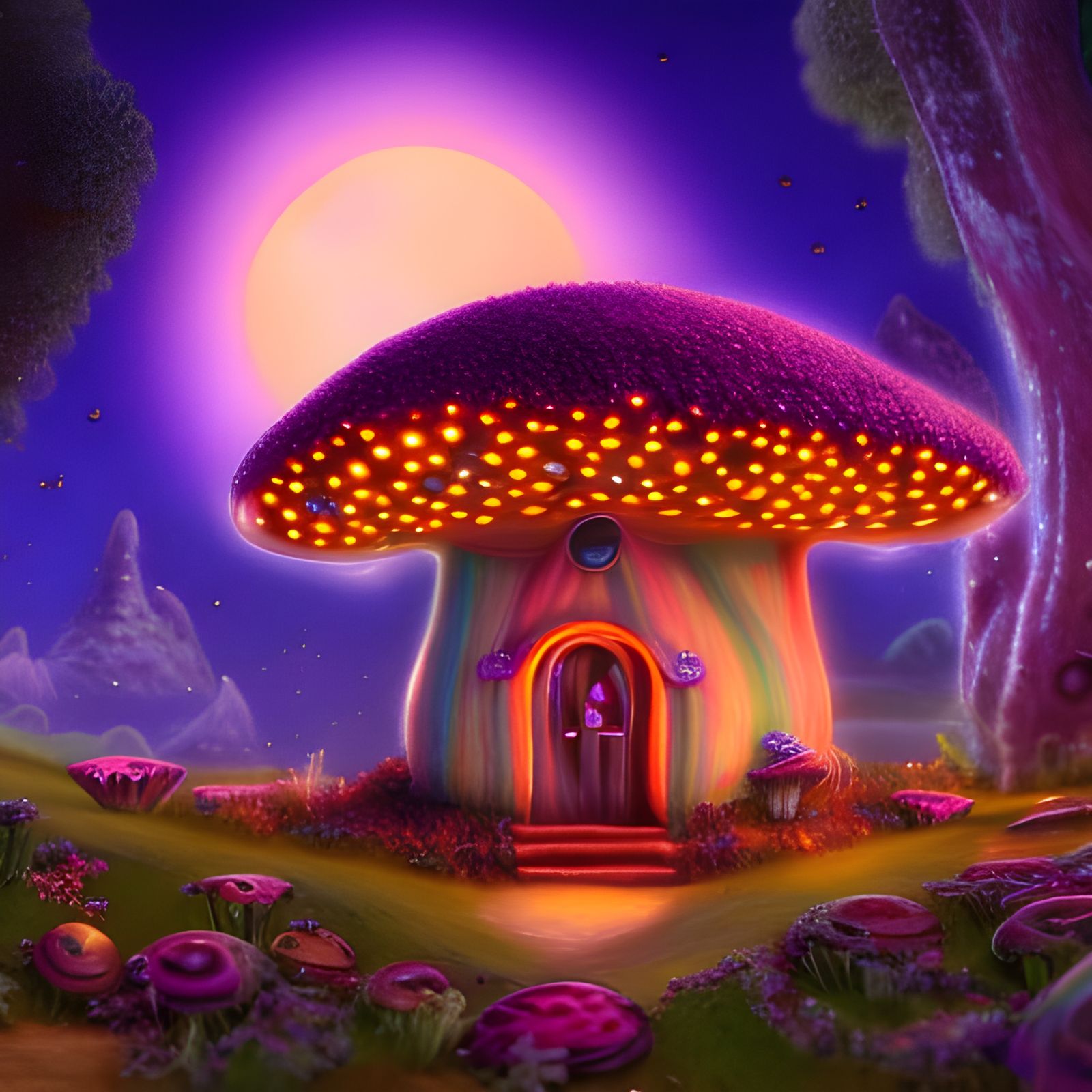 Enchanted Purple Mushroom House in Forest Concept Art