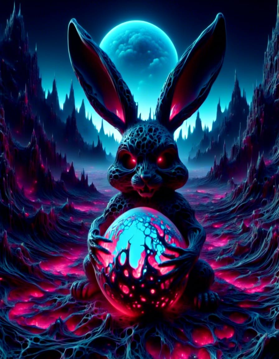Nightmarish Easter Bunny in Chromatic Surrealism