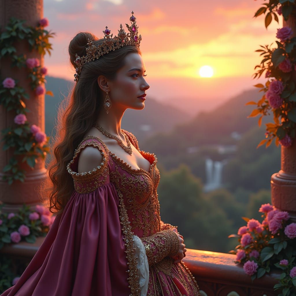 Queen Overlooking Fontainebleau in Dreamlike Fantasy Art
