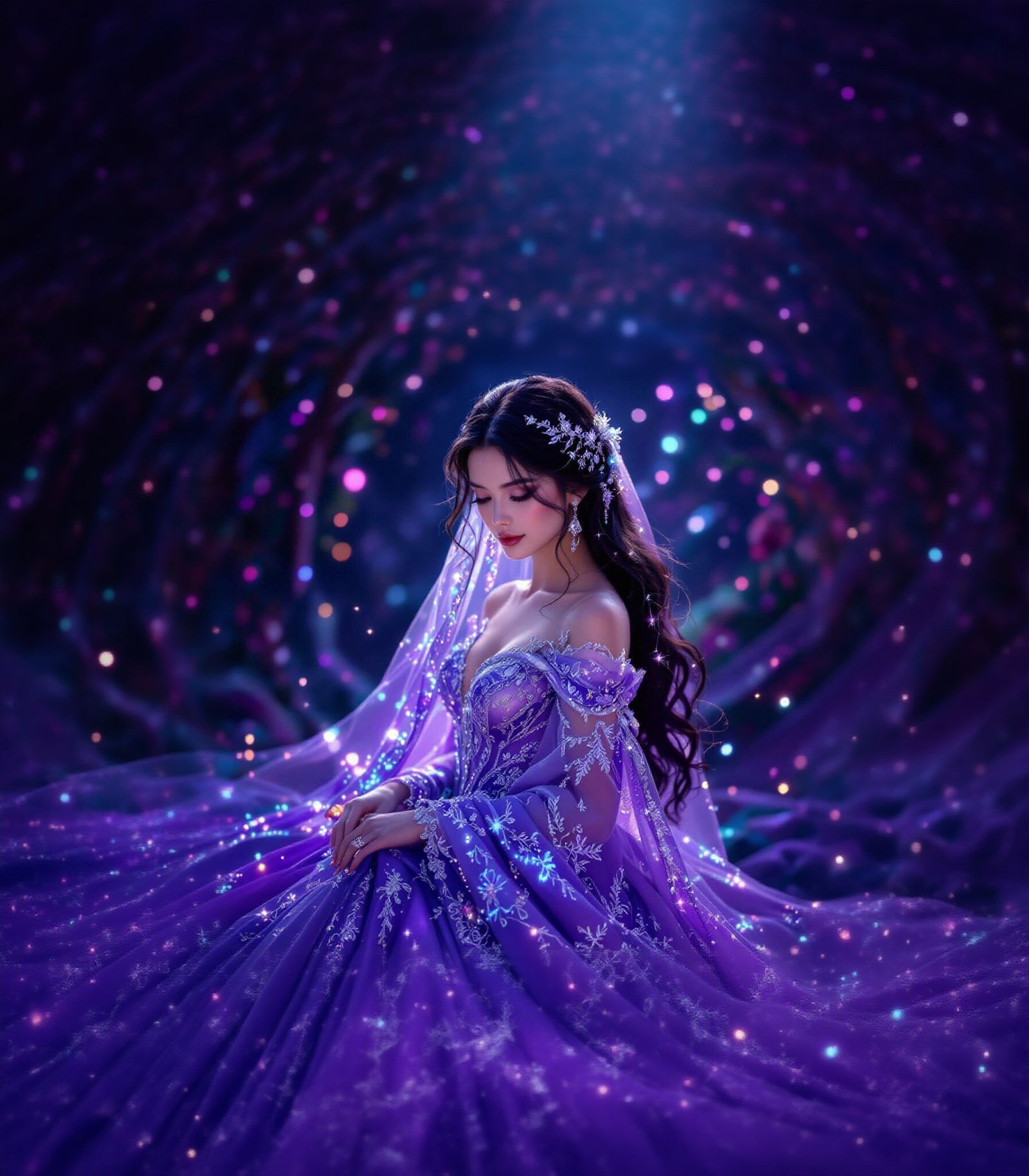 Magical Purple Wedding Dress Bride in Fantasy Digital Art