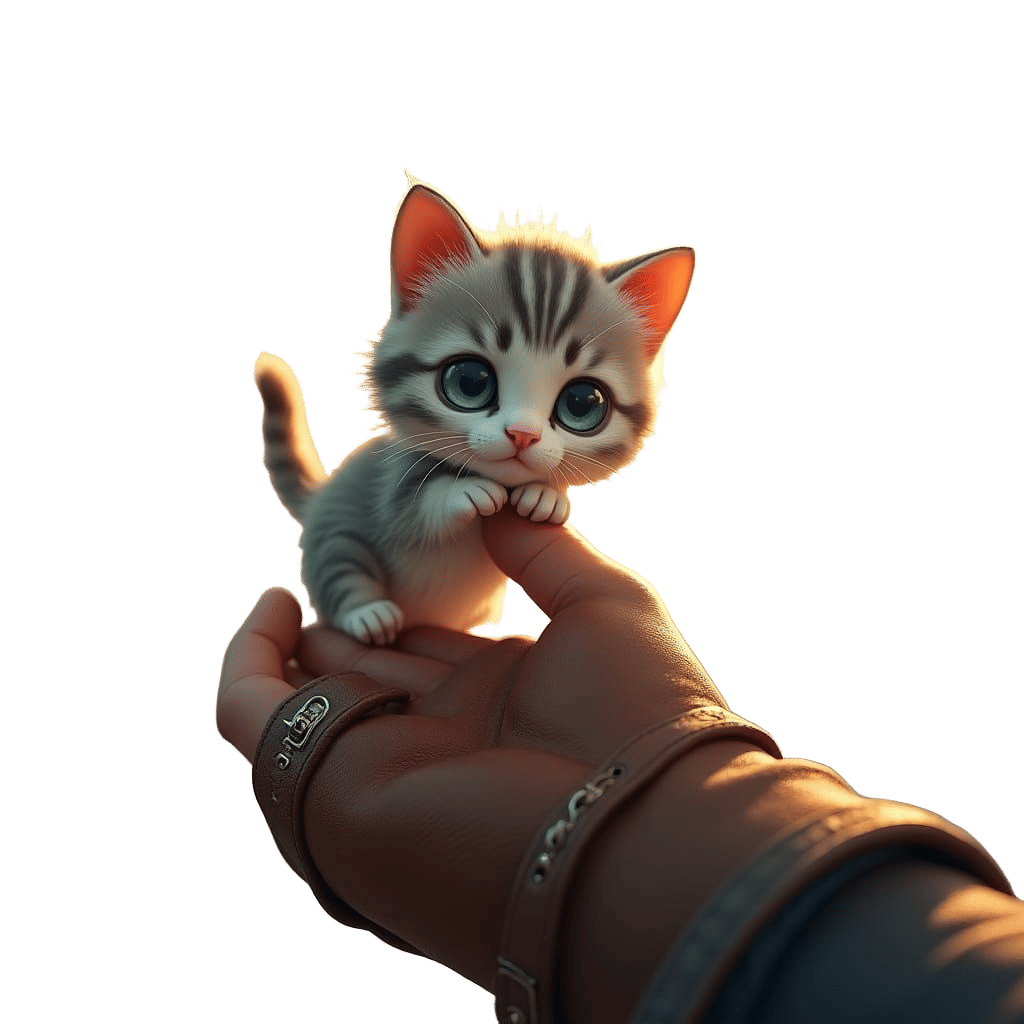 Cute Miniature Cat Perched on Finger