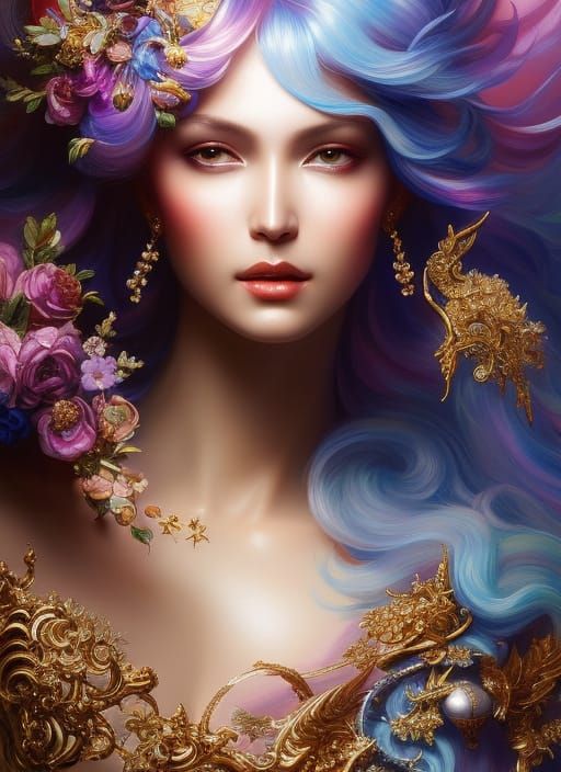 Angelic Lady in Cinnamon, Periwinkle, and Platinum