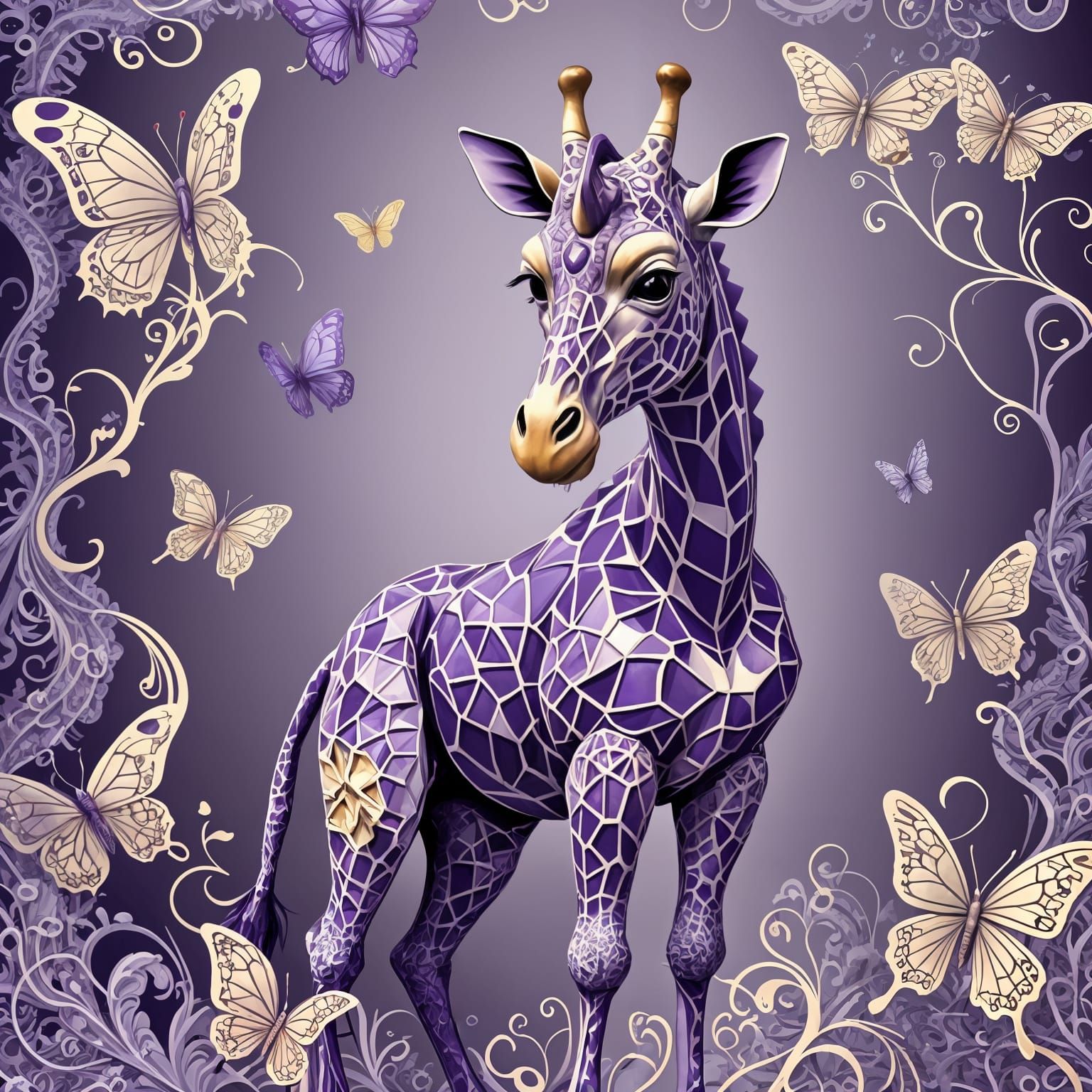 Purple Giraffe with Unicorn Horn in Fractal Art