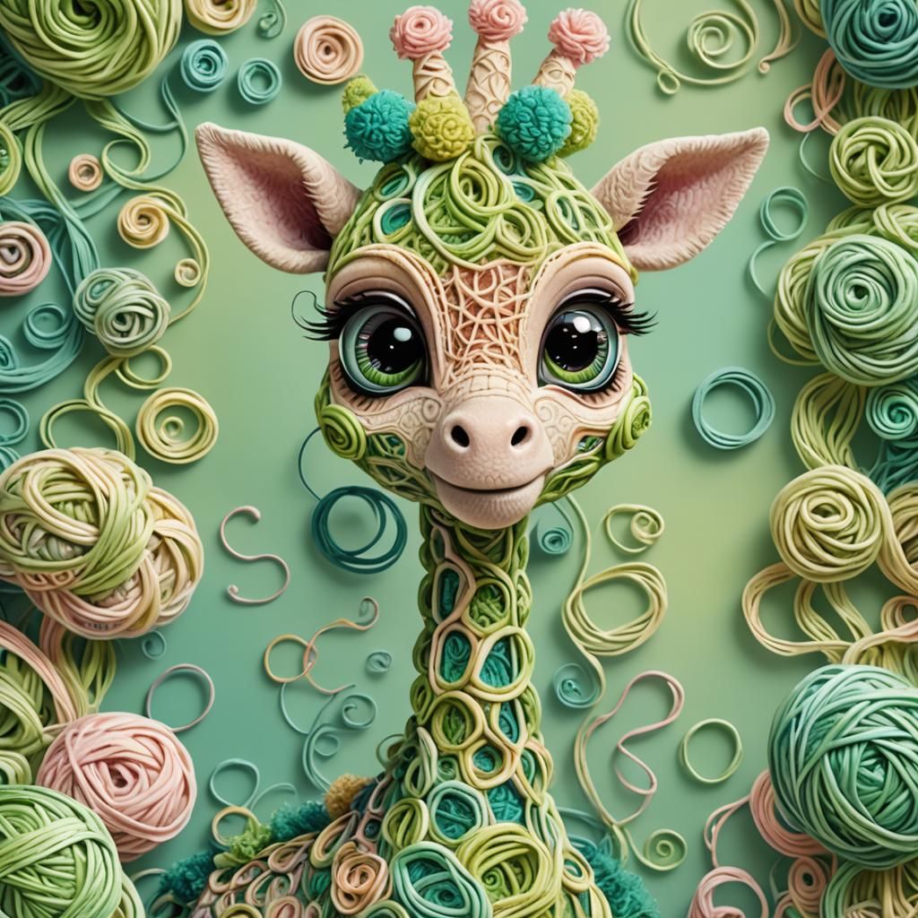 Chibi Yarn Giraffe in Pastel Wonderland