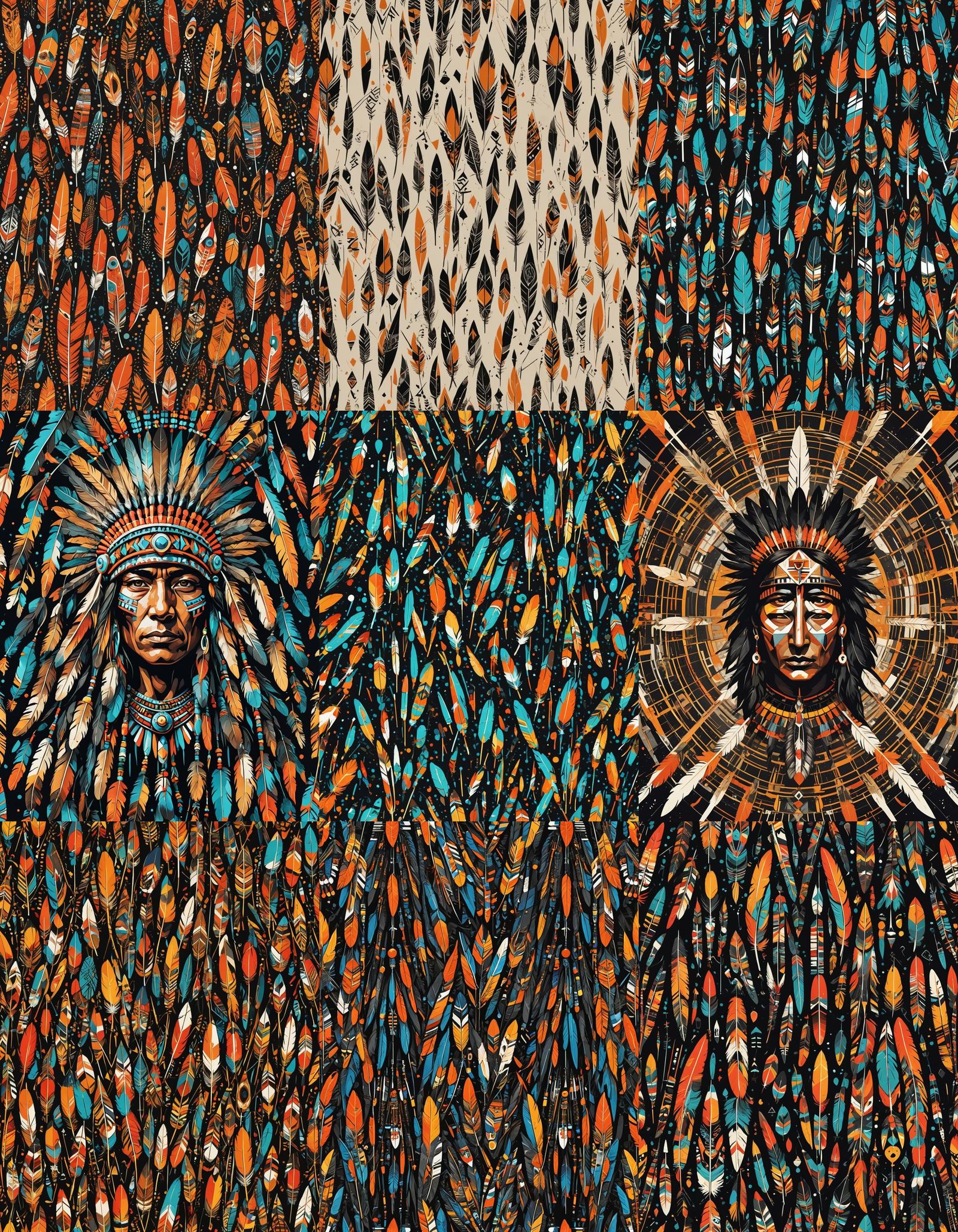Native American Spears and Feathers in Pop Art Style