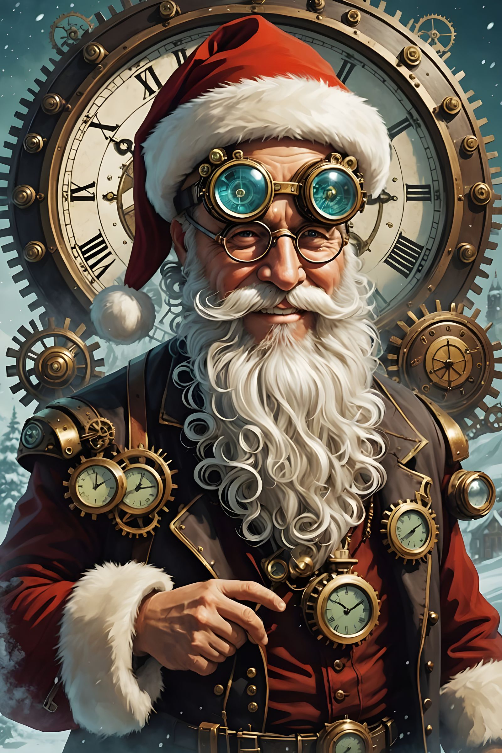 Steampunk Father Christmas with Goggles and Clockwork Gears