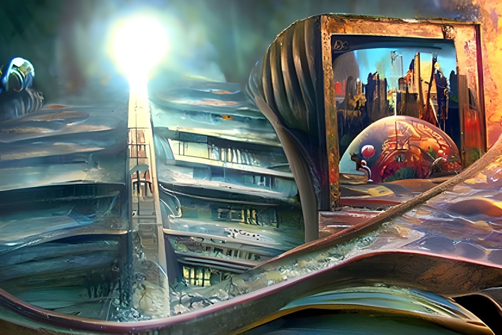 Surreal Time-Traveling Dreamscape in Hyperrealistic Style