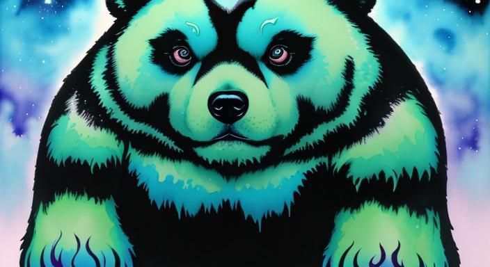 Psychedelic Rave Bear in Cosmic Surrealism Style