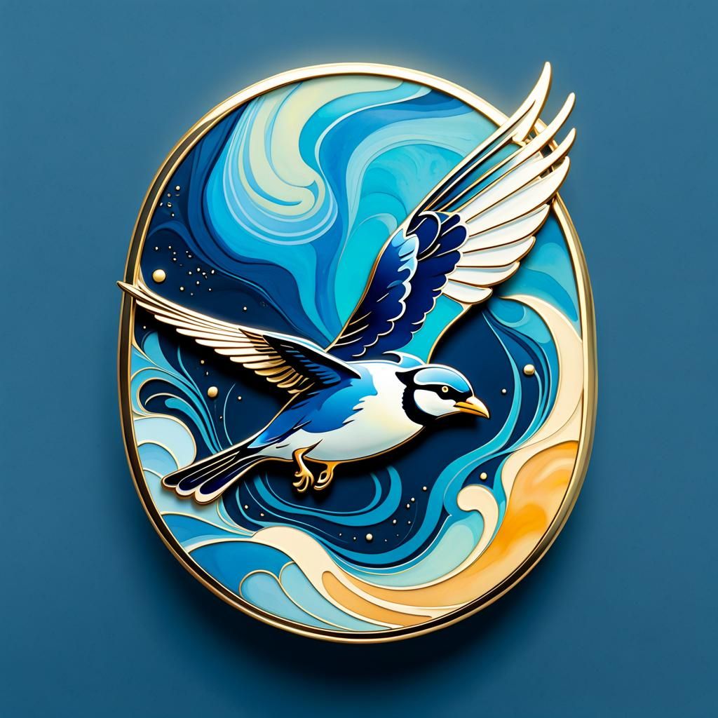 Serene Bird in Flight Art Nouveau Enamel Pin