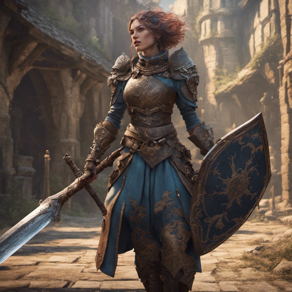 Medieval Female Warrior in Detailed Matte Painting