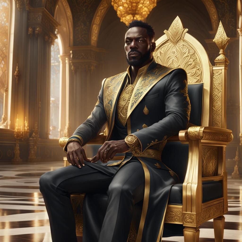 Black King of Spades Portrait in Golden Room