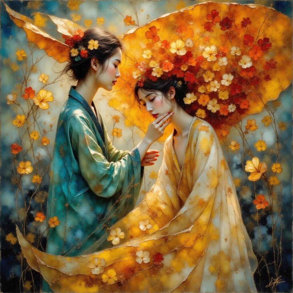 Nature Goddess in Gold and Teal, Klimt Style