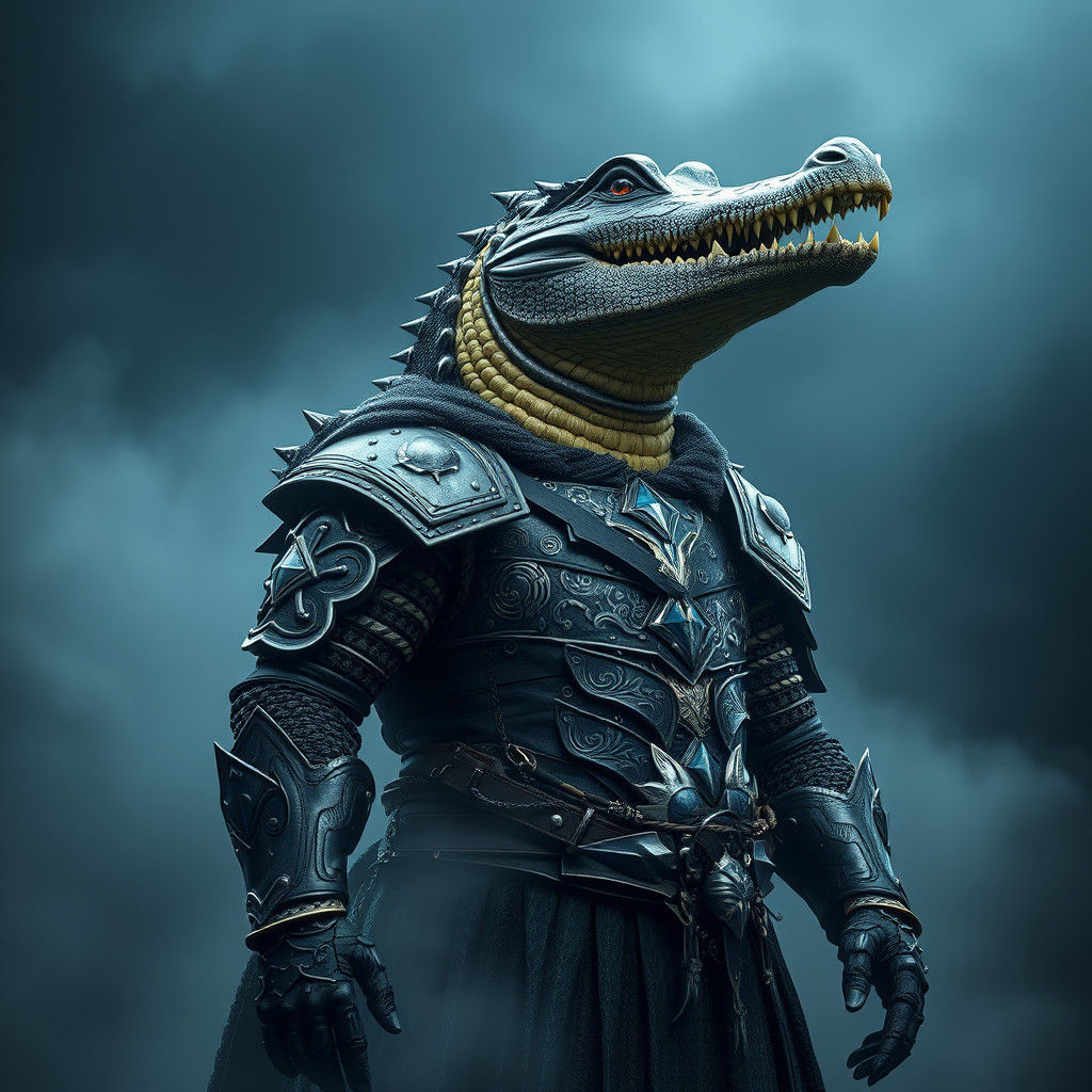 Alligator Viking in Nordic Landscape, Digital Art