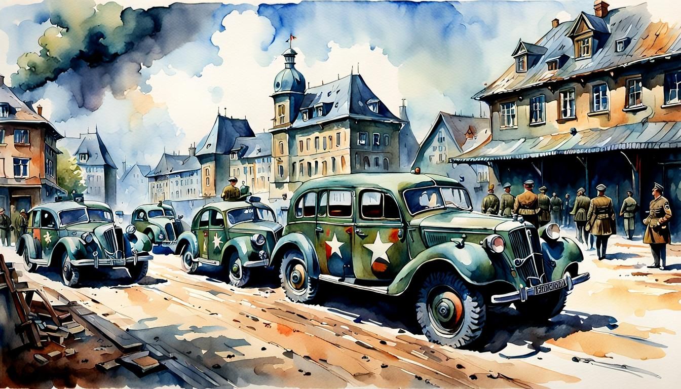 WWII German Commanders in Antique Watercolor Style