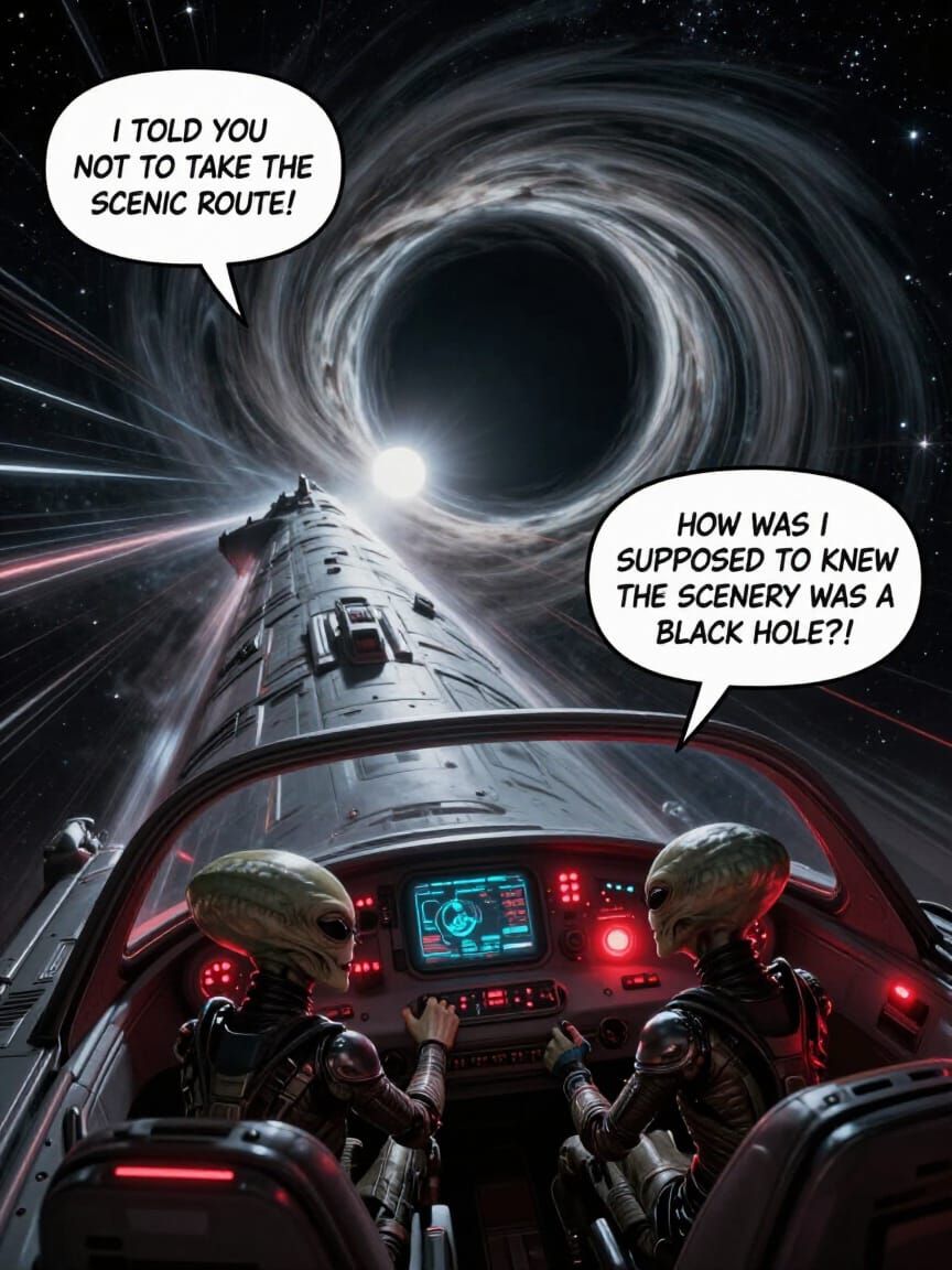 Sci-Fi Spaceship Pulled Toward Black Hole