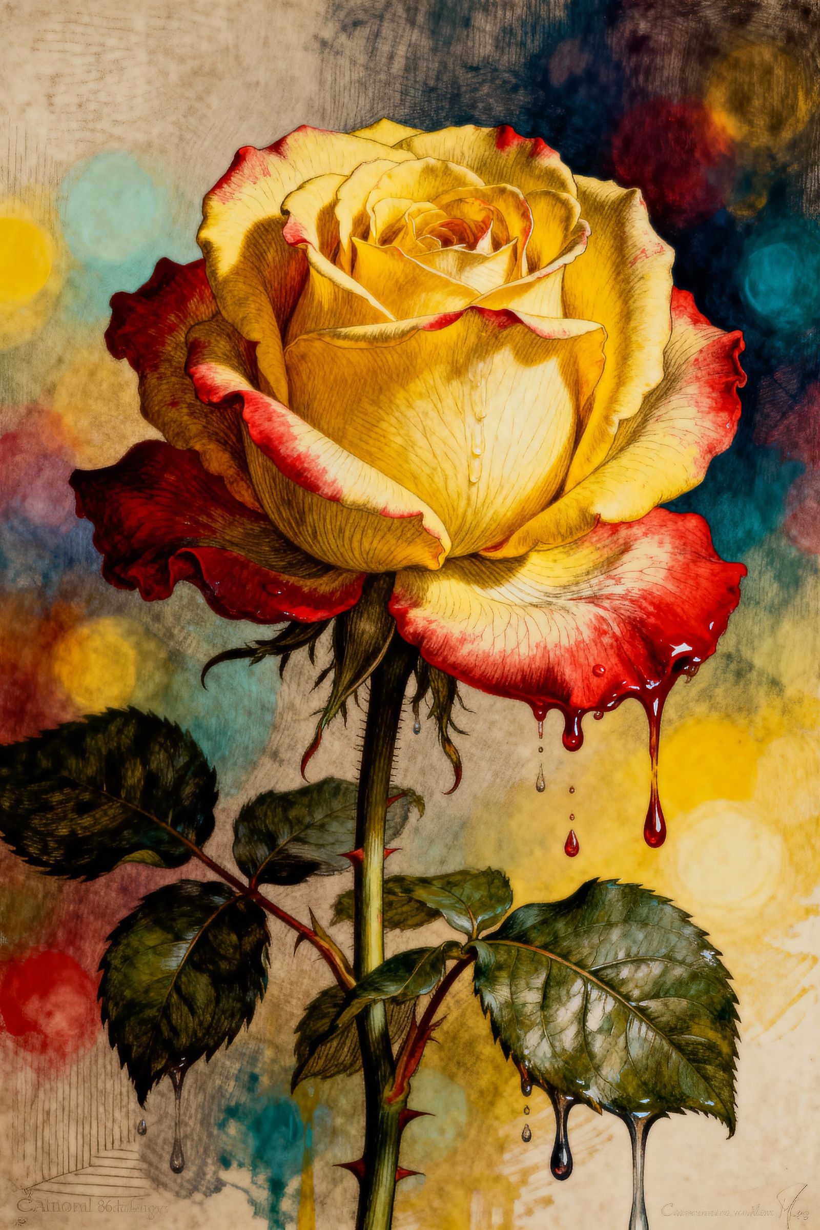 Single Rose Engraving Art Inspired by Dürer