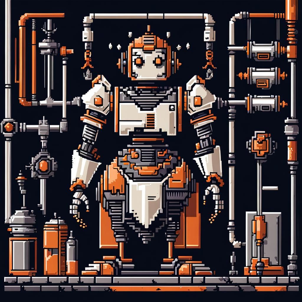 Robot Maid in 8-Bit Pixel Art Style