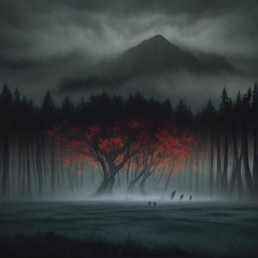 Expressionist Painting of Ominous Figure in Forest