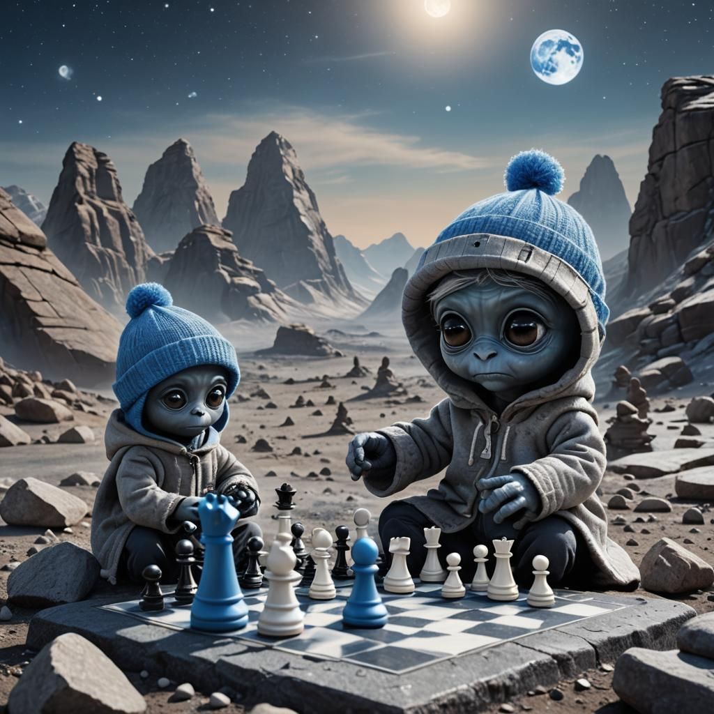 Grey Aliens Play Chess on the Moon