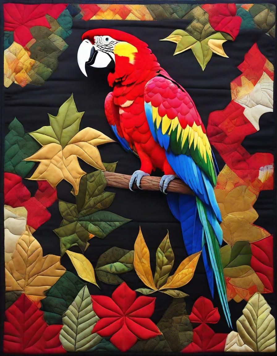 Scarlet Macaw Quilt in Watercolor Applique Style
