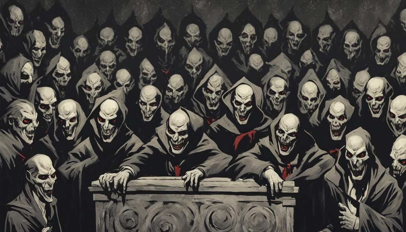 Ominous Cloaked Figure in Dark Fantasy Oil Painting