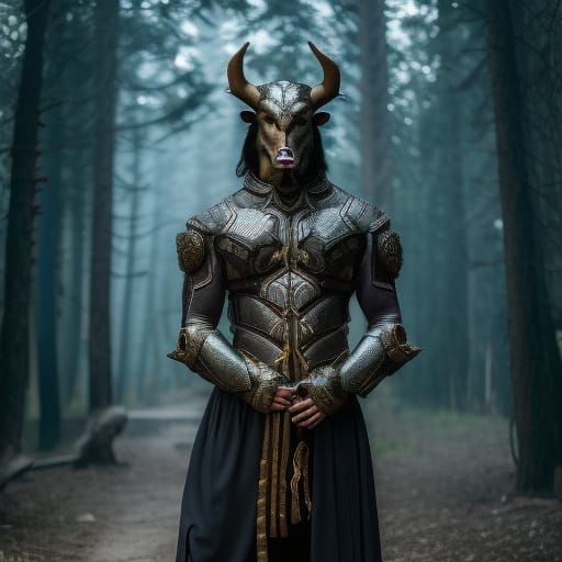 Cyberpunk Minotaur Portrait in Neon Tron Style