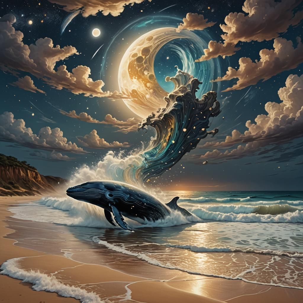 Cosmic Clouds Pouring from Ocean onto Shore