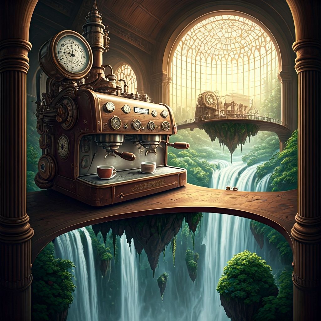 Steampunk Coffeehouse Between Floating Islands