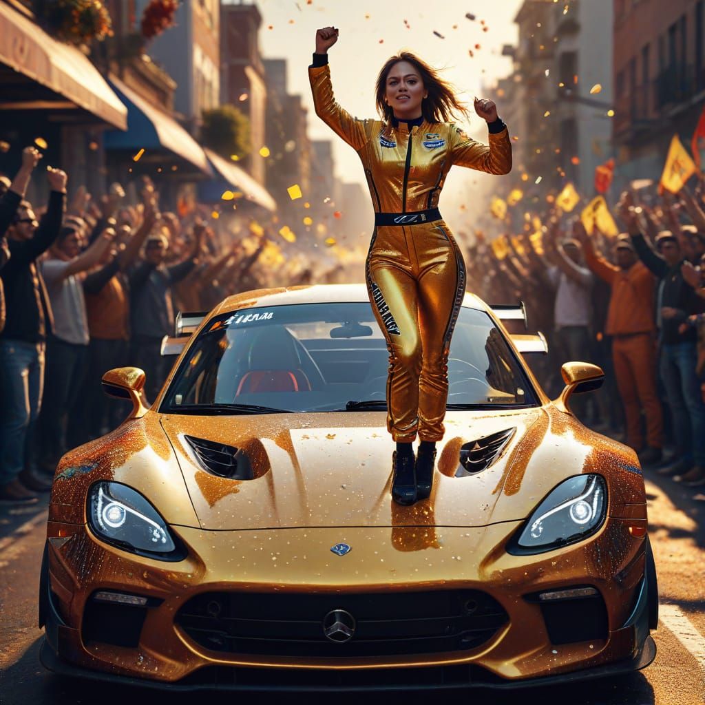 Triumphant Driver Celebrates Victory in Hyper-Realistic Digi...