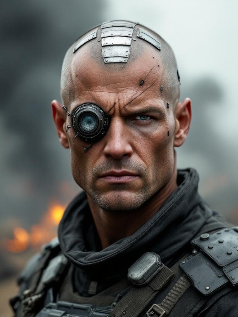 Post-Apocalyptic Augmented Soldier in Cyberpunk Style