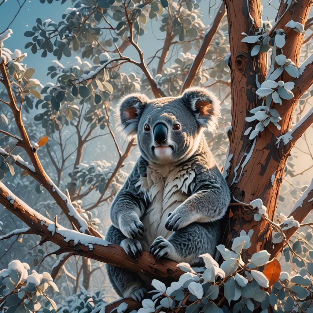 Koala Bear in Winter, Fantasy Matte Painting