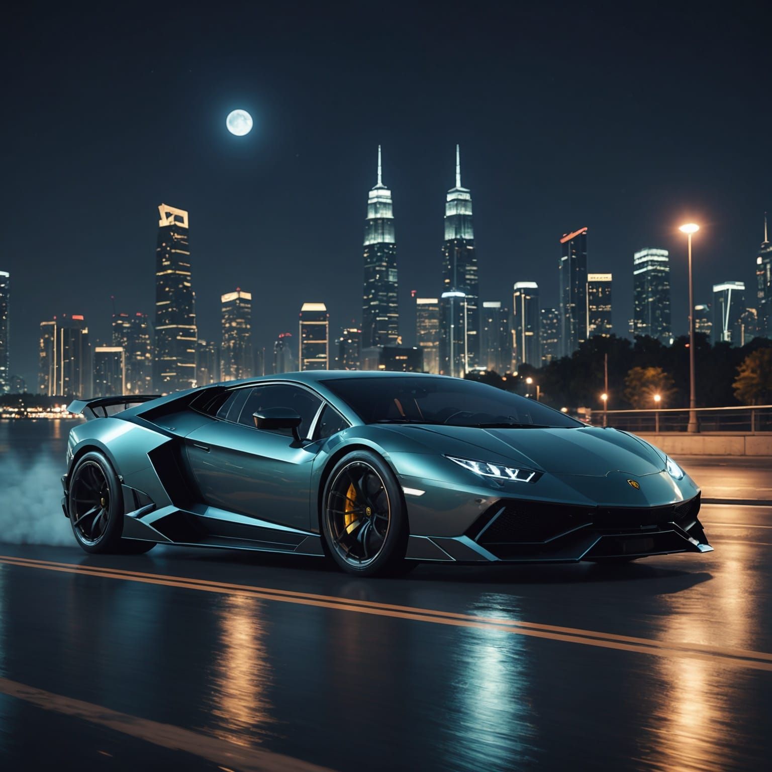 Futuristic Lamborghini Prototype Drifting at Night