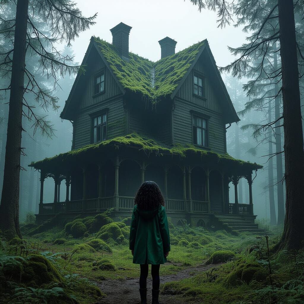 Moss Covered Wooden House in Lush Forest