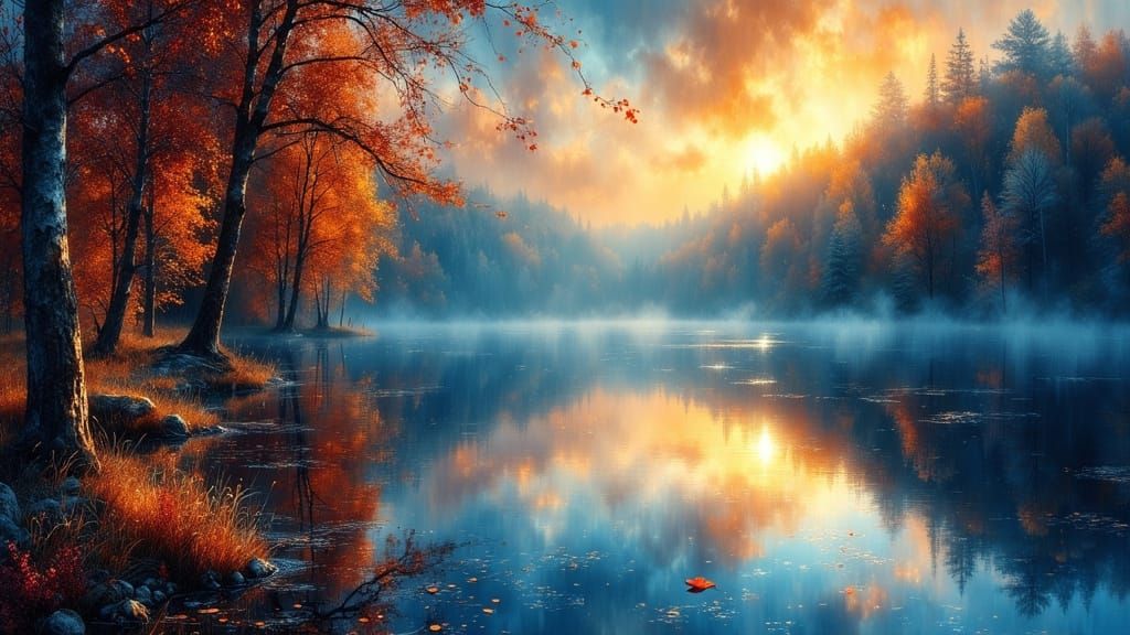 Sapphire Lake Reflects Autumn Grove at Sunset