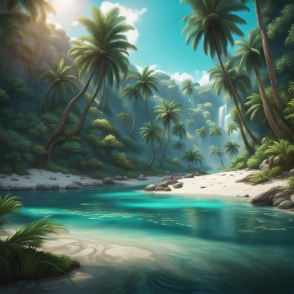 Lush Jungle River with Turquoise Water: Matte Painting
