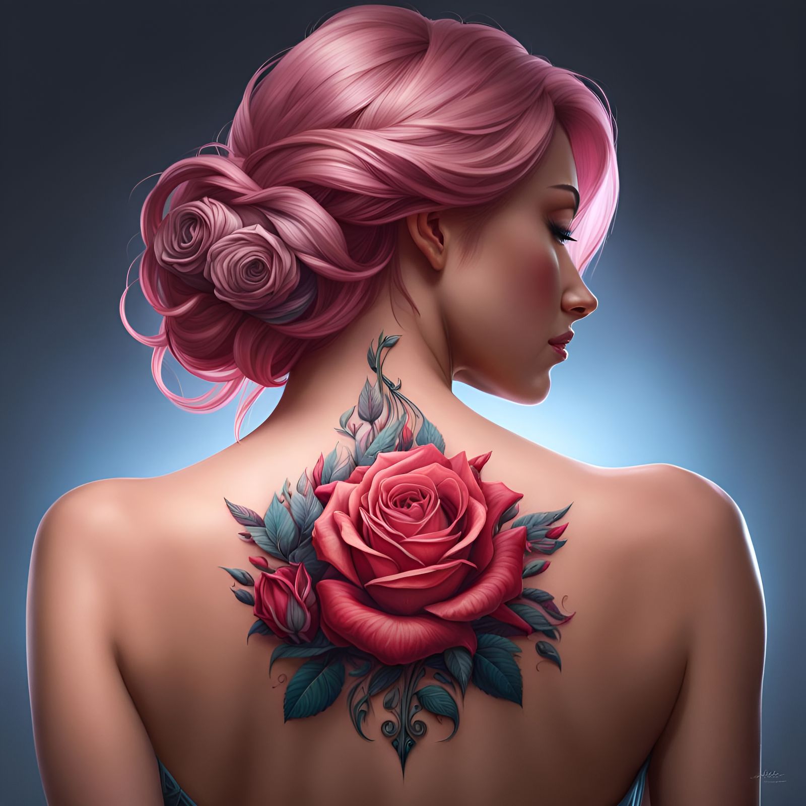 Rose Tattoo Portrait in Hyperdetailed Style