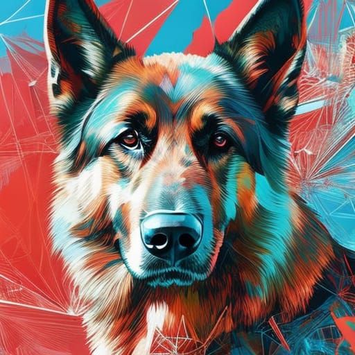 German Shepherd Portrait in Digital Splash Art Style